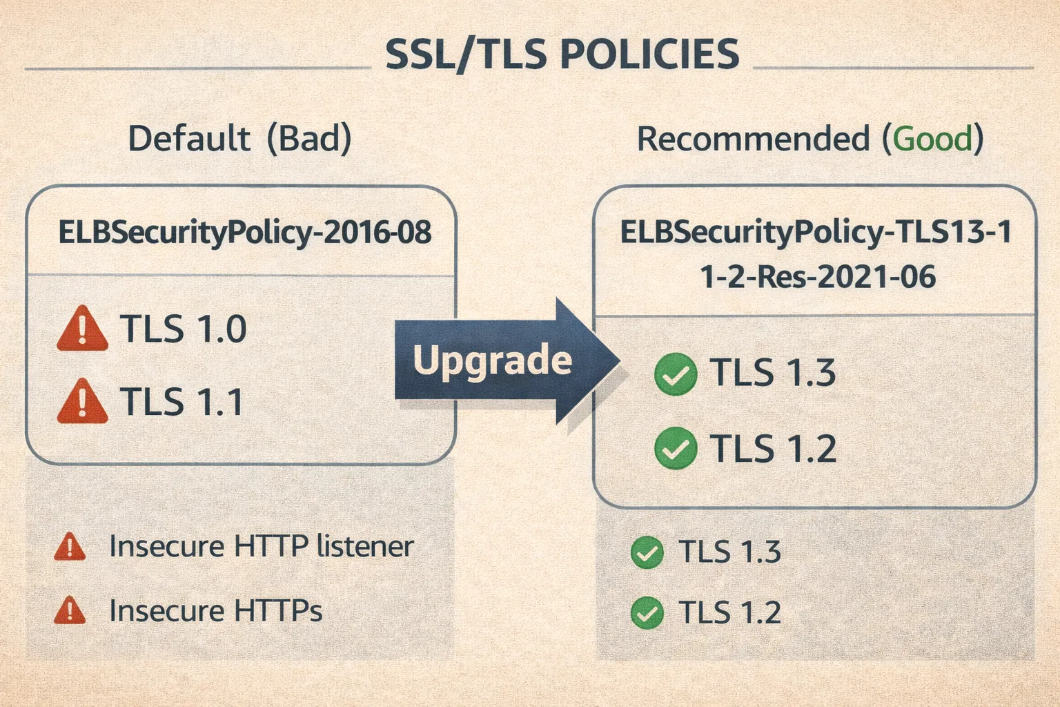 SSL/TLS security policy configuration for AWS load balancers