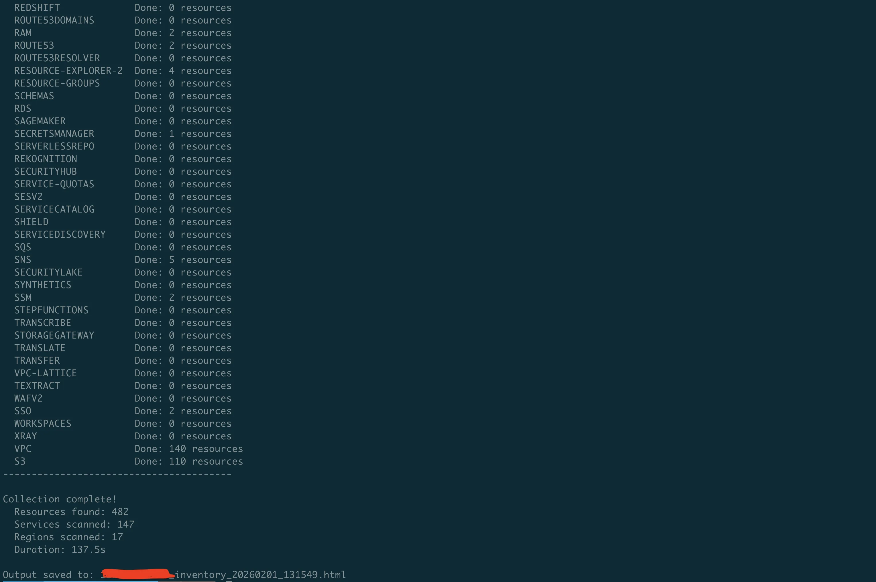 awsmap scan results showing discovered resources across AWS regions