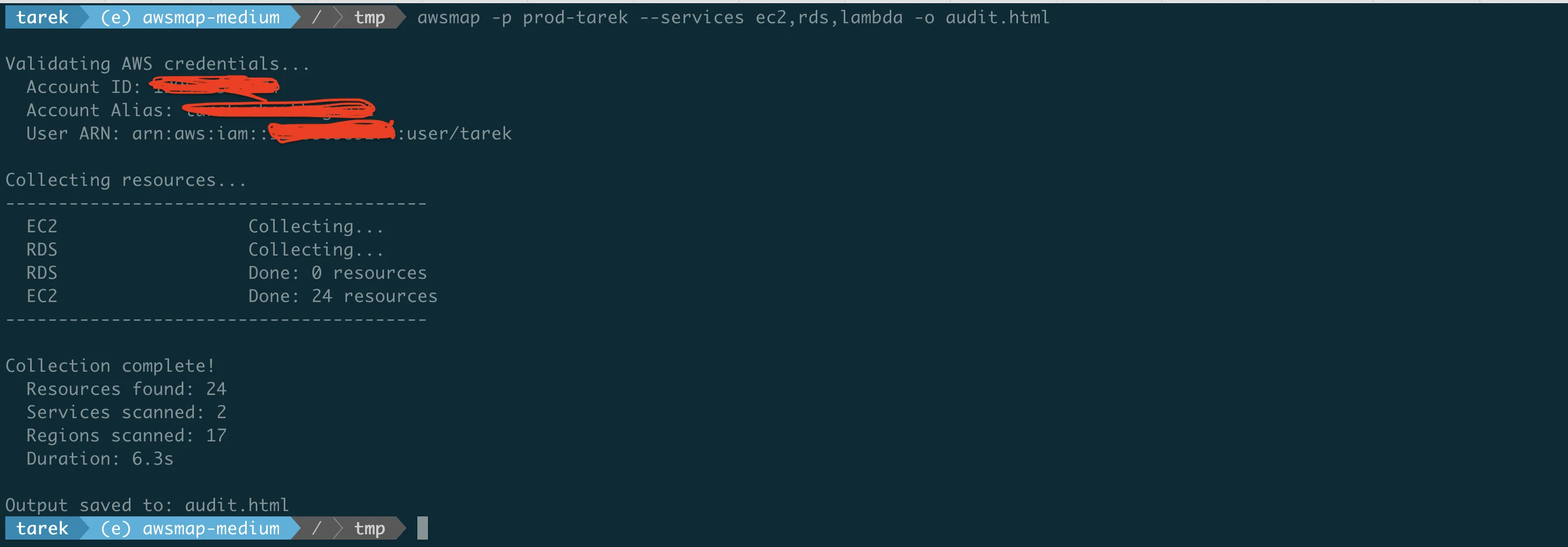awsmap scanning specific AWS services for security audit