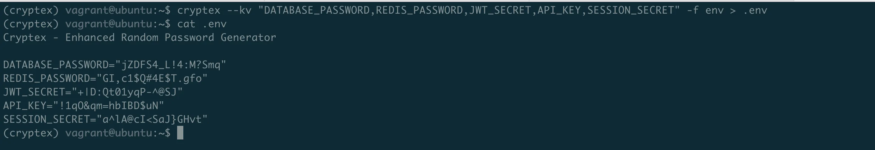Cryptex CLI generating a 16-character secure password