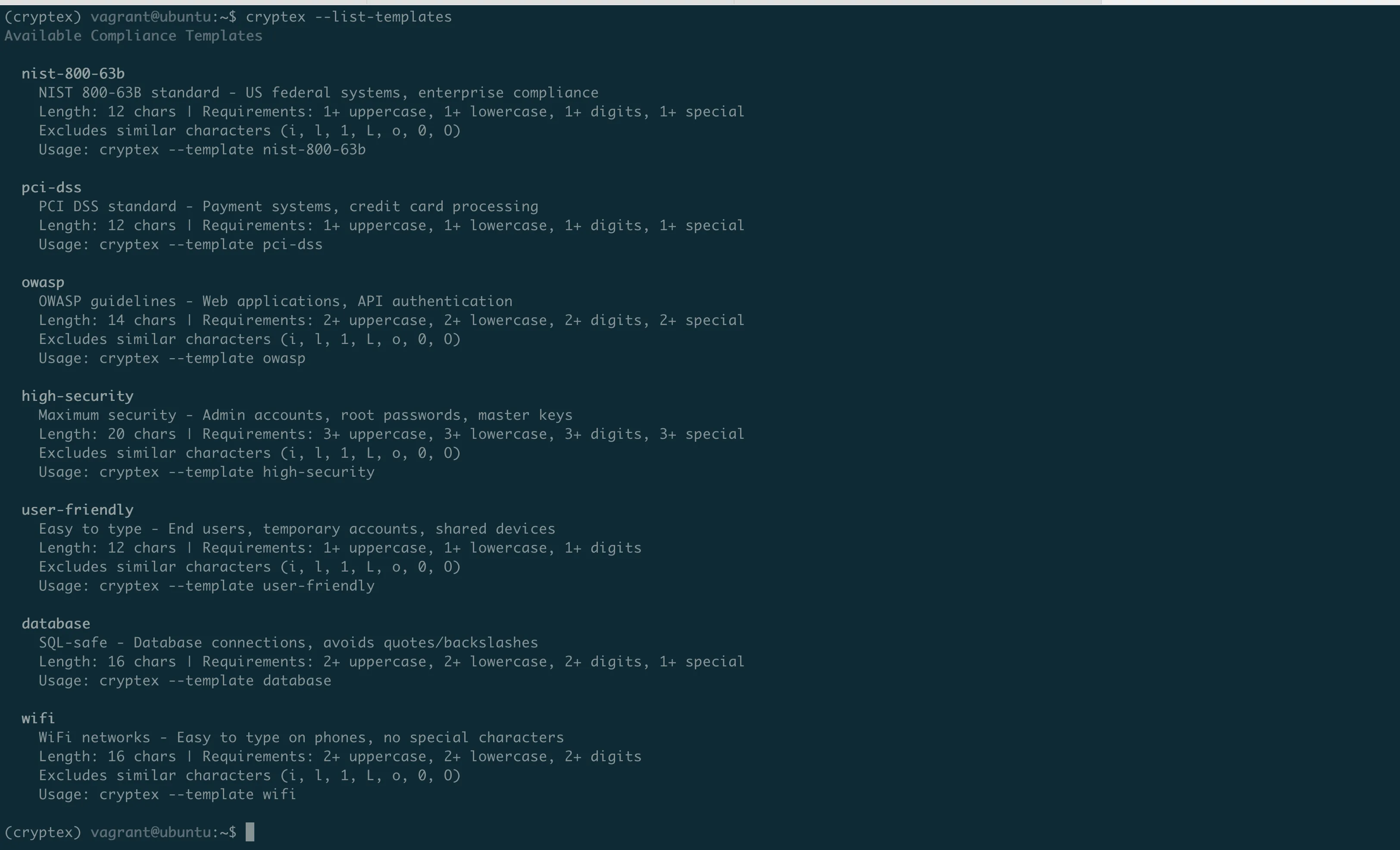 Cryptex generating a NIST 800-63B compliant password