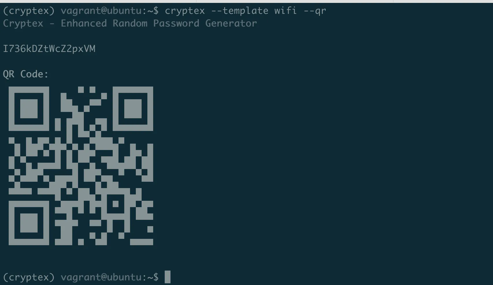 Cryptex generating a TOTP secret with QR code in the terminal