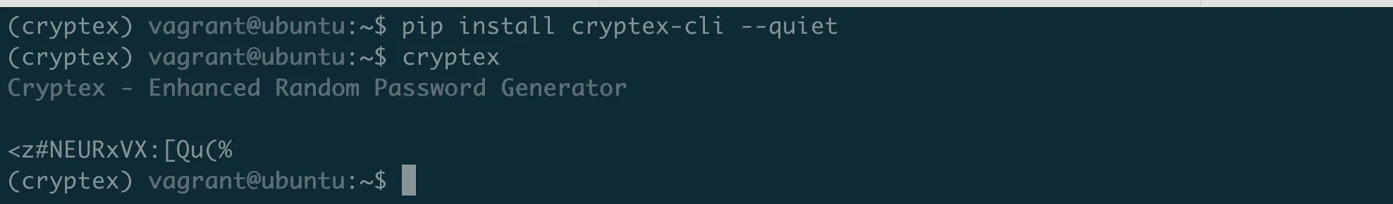 Cryptex verbose mode showing password analysis with entropy and strength score