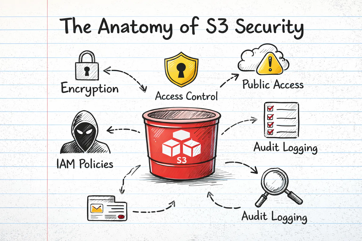 The anatomy of S3 security showing 22 critical security checks