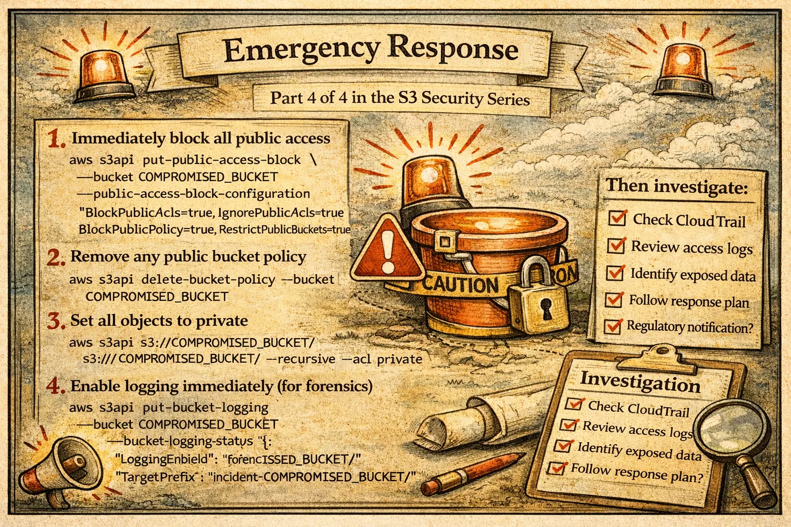 Emergency response procedures for a publicly exposed S3 bucket breach