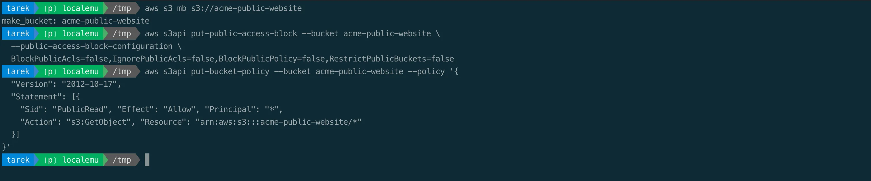 Creating a deliberately public S3 bucket in LocalEmu